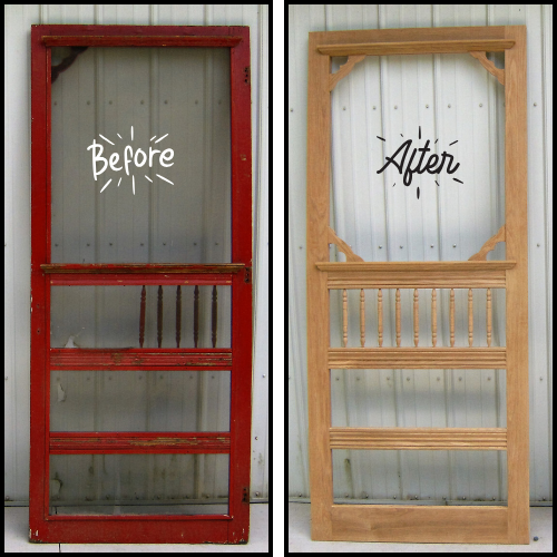 Reproduction screen door Before & After with reproduction